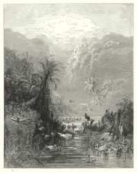 Illustration von Gustave Doré für Miltons Paradise Lost, Buch VII, Zeilen 417, 418
